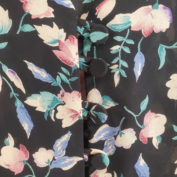 Vintage 80s 90s Floral Blouse Black Large - Picture 8 of 11